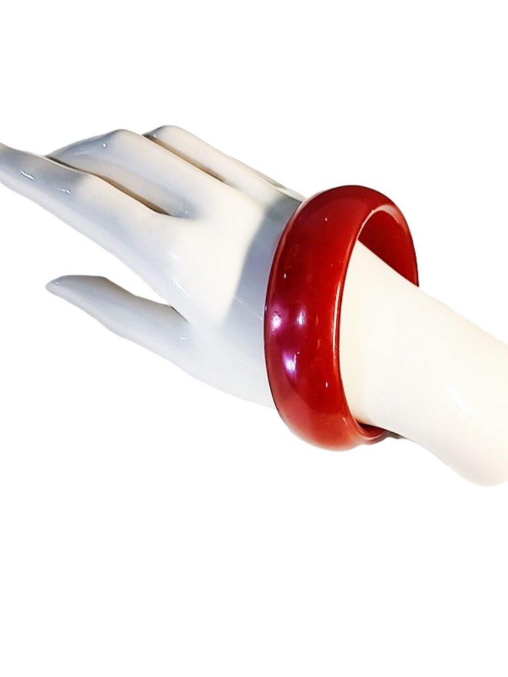 1960s Vintage Cranberry Red Moon Glow Lucite Plastic Wide Bangle Bracelet
